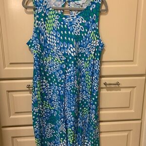 Vibrant Blue and Green Sleeveless Mini Dress